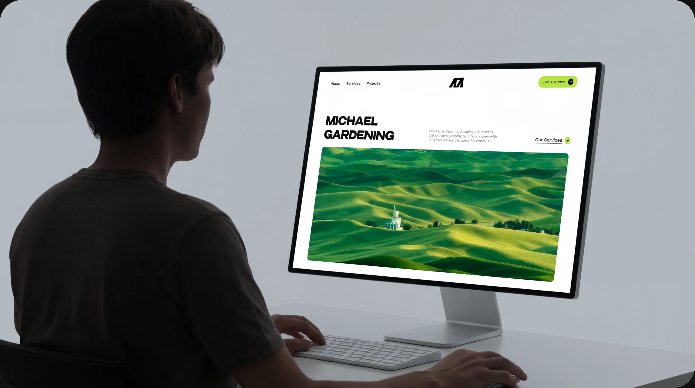 Michael Gardening & Landscaping website shown on an iMac