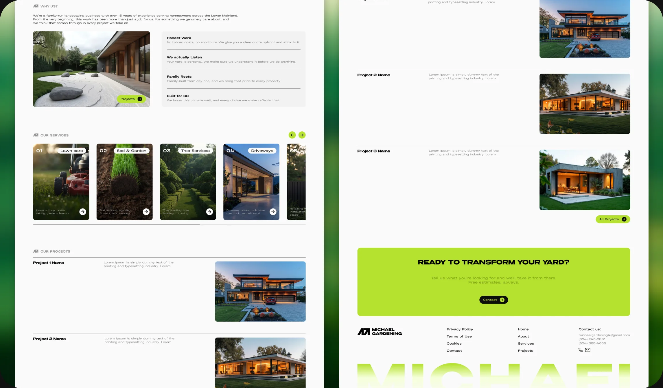 Michael Gardening & Landscaping services page design