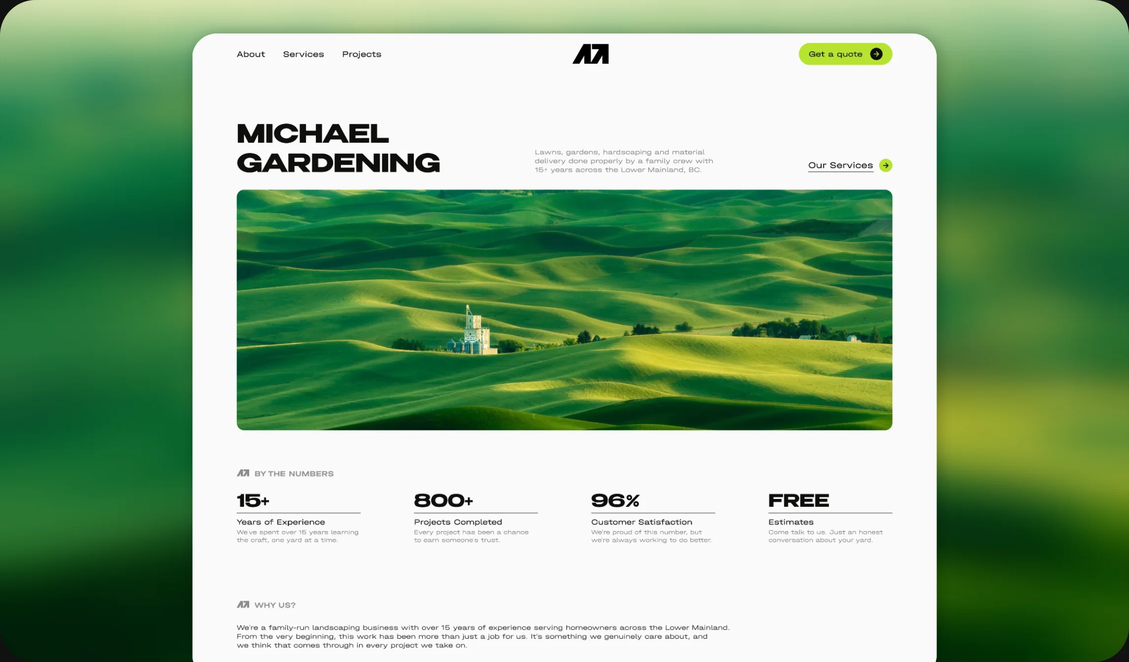 Michael Gardening & Landscaping homepage design