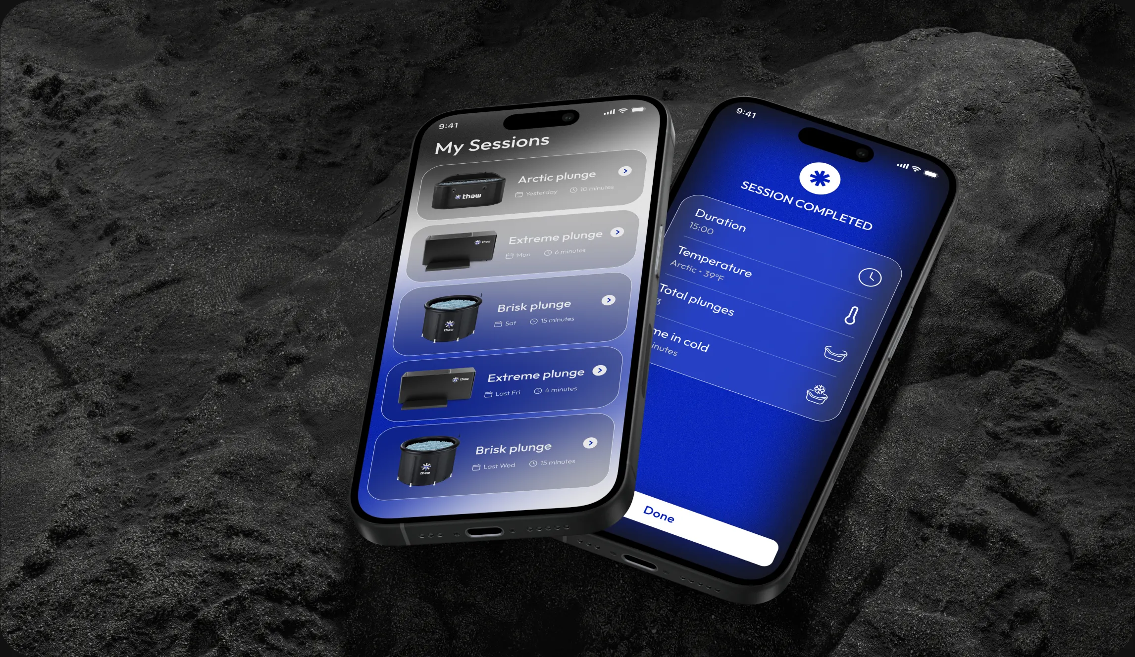 Thaw app session history and completion screens