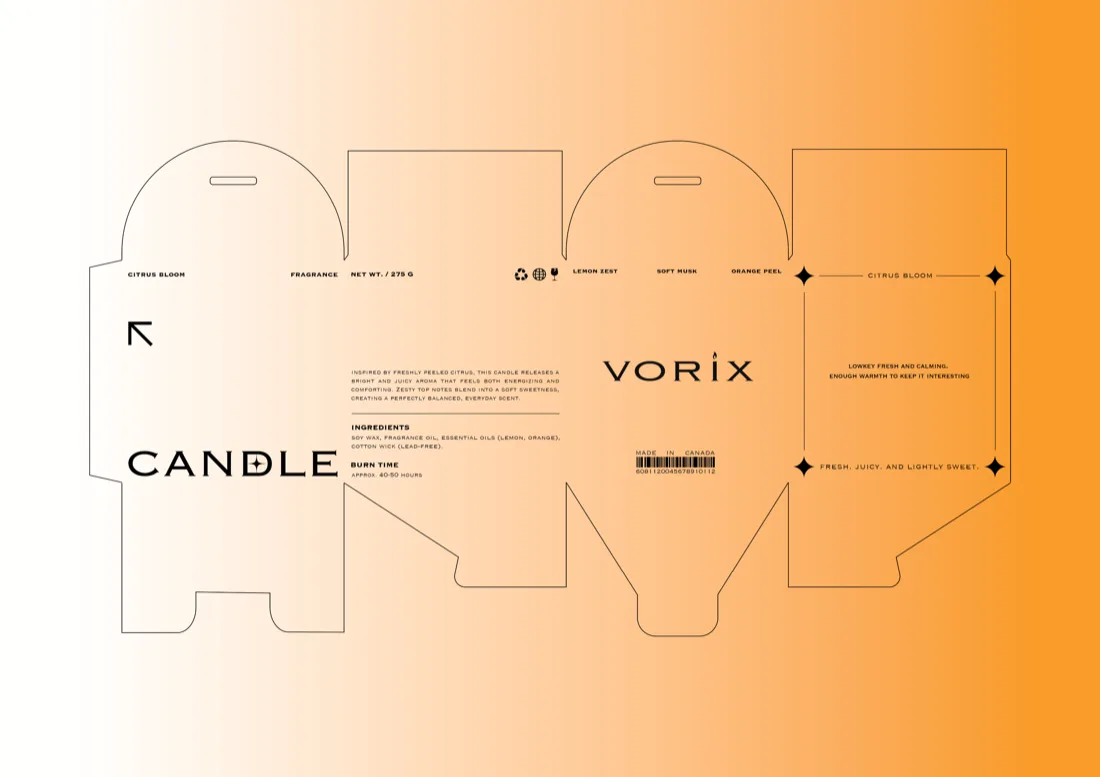 Vorix candle box packaging dieline